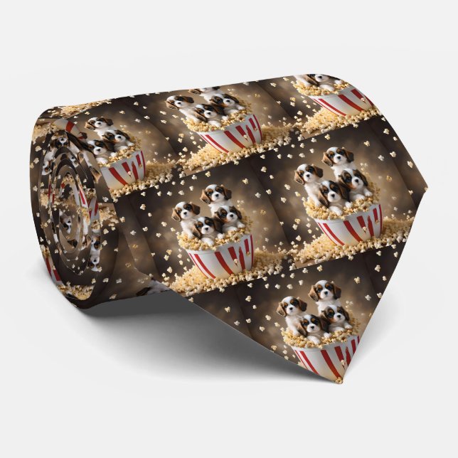 Gravata Filhotes de Cavalier Spaniel Quads No Pipoca, (Rolled)