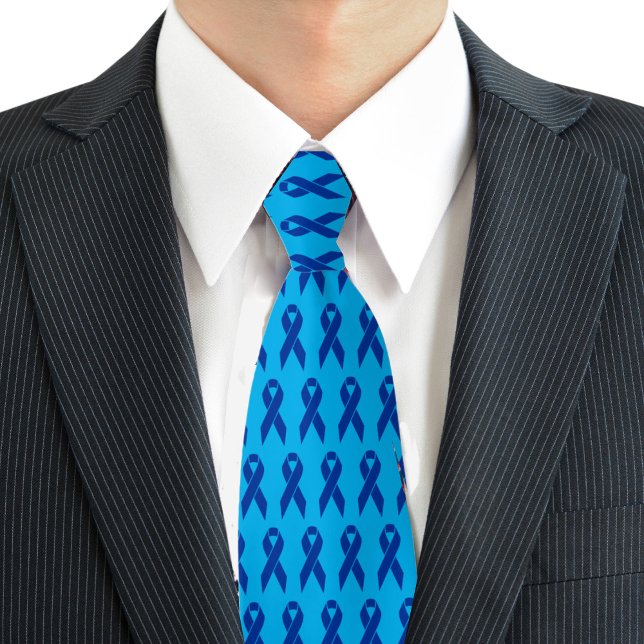 Gravata Fita Azul de Consciência do Cancer Colon (Colon Cancer Awareness Blue Ribbon Neck Tie)
