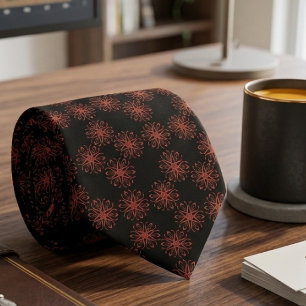 Gravata Fita de Damasco Vermelho Padrão de Simetria Reflex