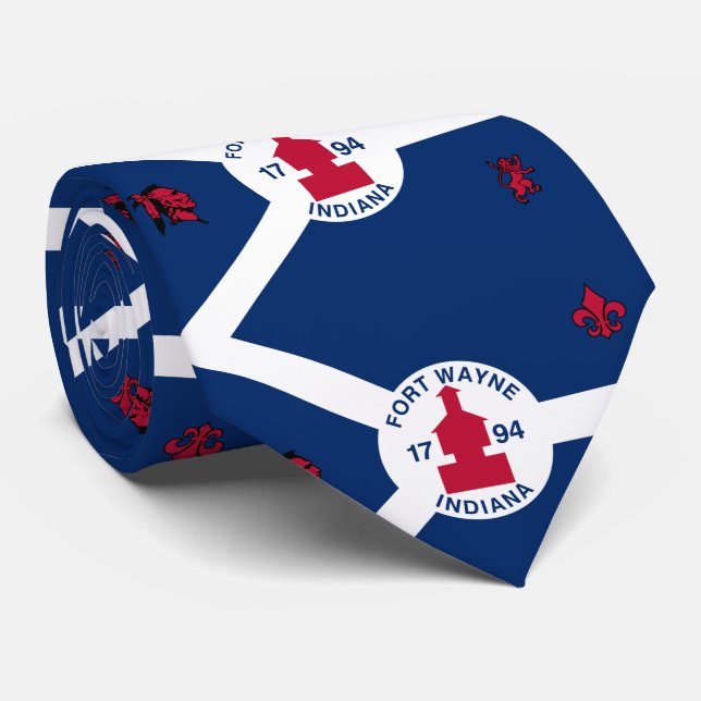 Gravata Flag Fort Wayne, Indiana Neck Tie (Rolled)