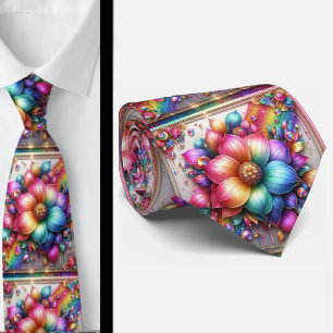 Gravata Flamboyant Flores de Arco-Íris Brilho Fa