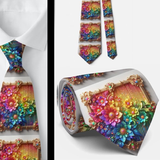 Gravata Flamboyant | Flores de Arco-Íris com Brilh (Criador carregado)