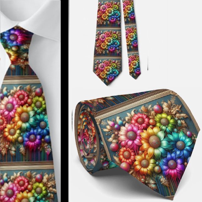 Gravata Flamboyant | Flores de Arco-Íris com Brilh (Criador carregado)