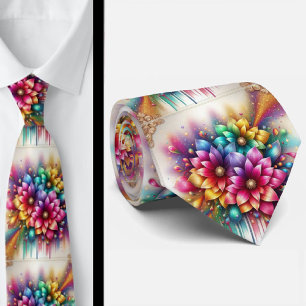 Gravata Flamboyant Flores de Arco-Íris com Brilh