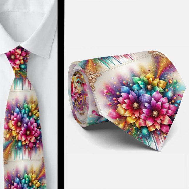Gravata Flamboyant | Flores de Arco-Íris com Brilh (Criador carregado)