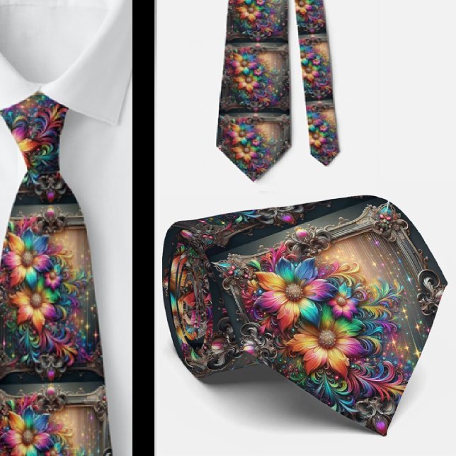 Gravata Flamboyant | Flores de Arco-Íris com Brilh (Criador carregado)