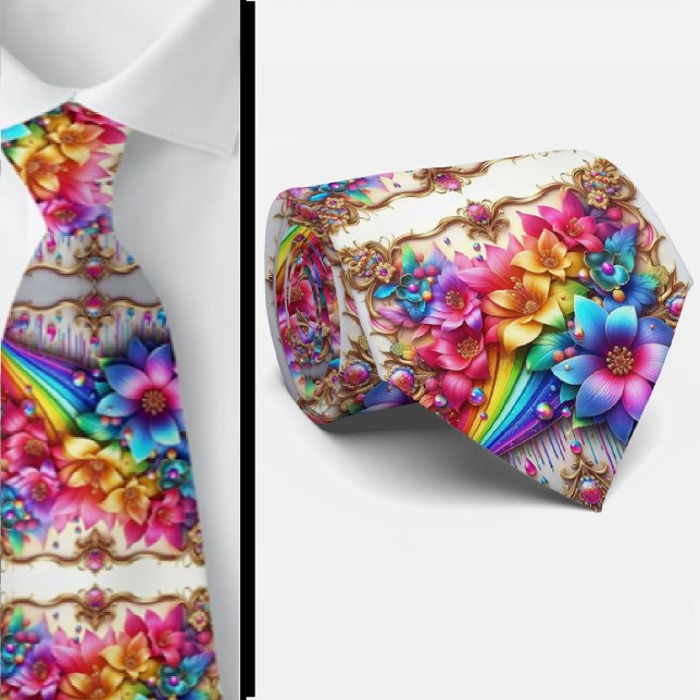 Gravata Flamboyant | Flores de Arco-Íris com Brilh (Criador carregado)