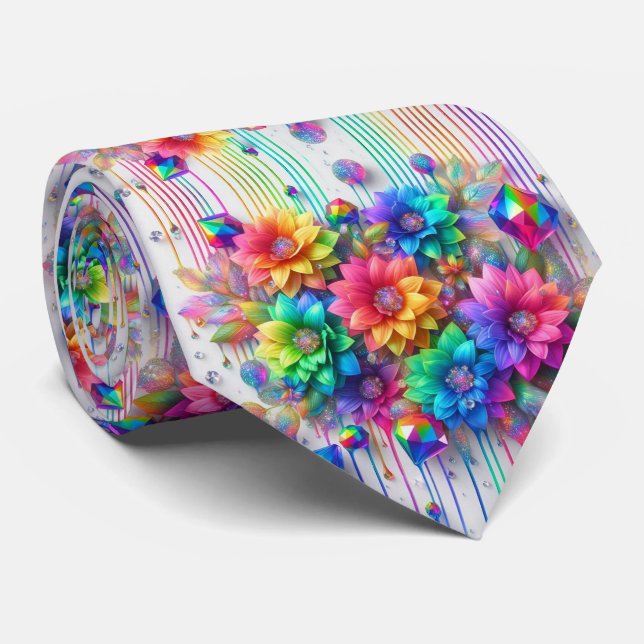 Gravata Flamboyant | Flores de Arco-Íris e Diamant (Rolled)