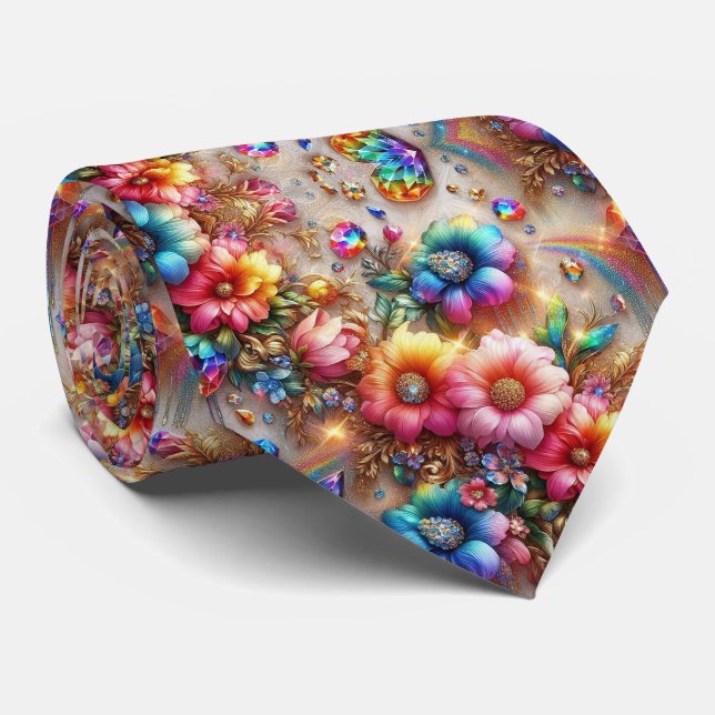 Gravata Flamboyant | Flores de Arco-Íris e Diamant (Rolled)