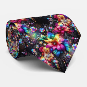 Gravata Flamboyant Flores de Arco-Íris e Diamant