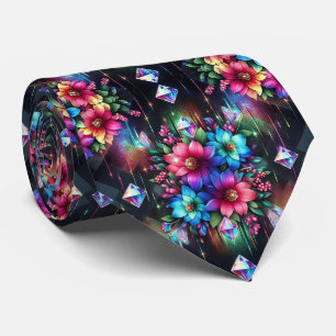 Gravata Flamboyant Flores de Arco-Íris e Diamant
