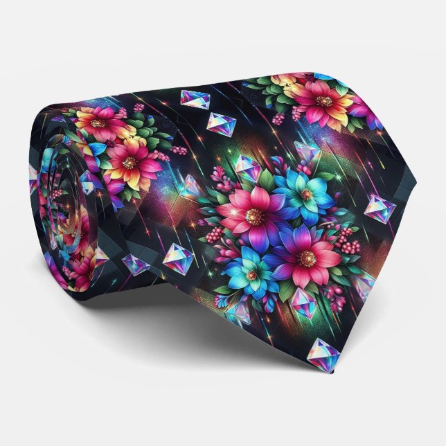 Gravata Flamboyant | Flores de Arco-Íris e Diamant (Rolled)