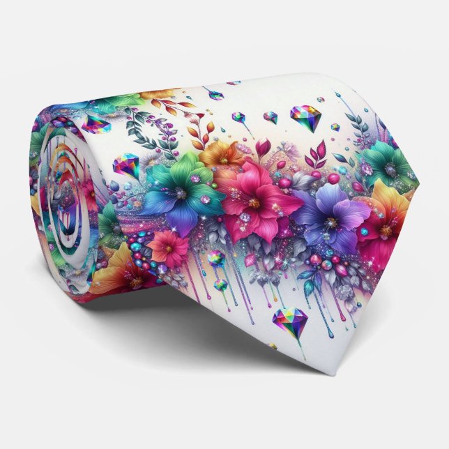 Gravata Flamboyant | Flores de Arco-íris e Diamant (Rolled)
