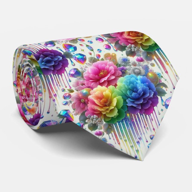 Gravata Flamboyant | Flores de Arco-Íris e Diamant (Rolled)