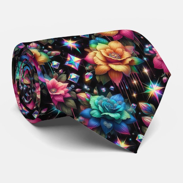 Gravata Flamboyant | Flores de Arco-íris e Diamant (Rolled)