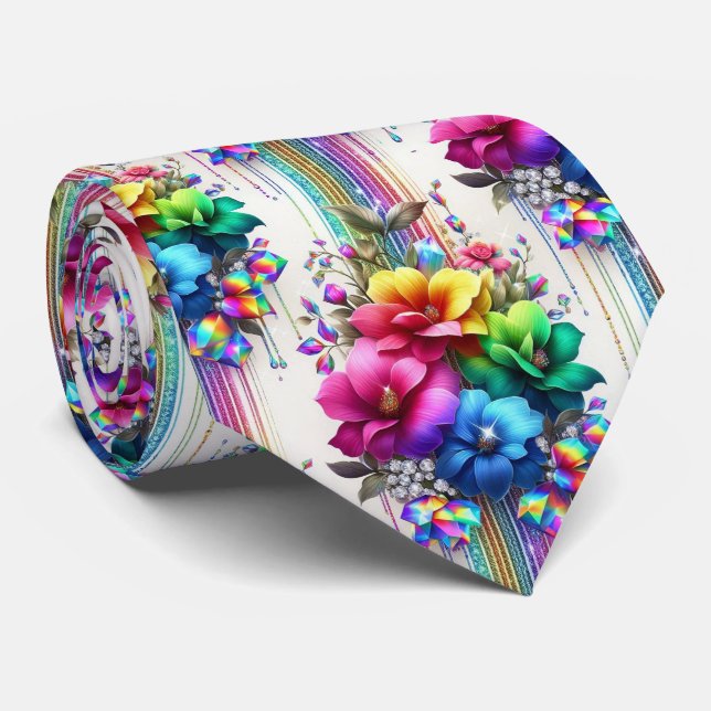 Gravata Flamboyant | Flores de Arco-Íris e Diamant (Rolled)