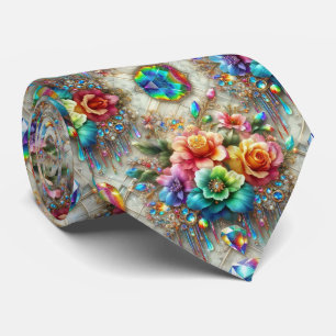 Gravata Flamboyant Flores de Arco-íris e Diamant