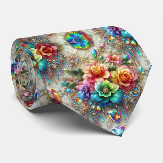 Gravata Flamboyant | Flores de Arco-íris e Diamant (Rolled)
