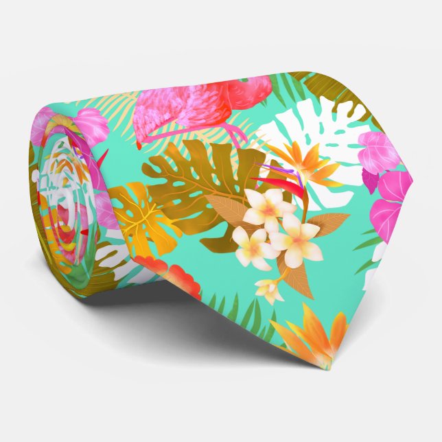 Gravata Flamingo Garden Teal (Rolled)