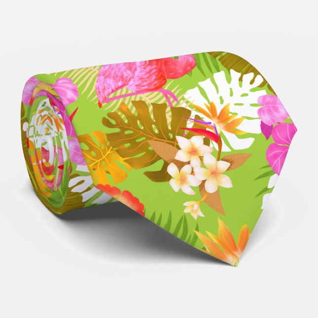 Gravata Flamingo Garden Verde Brilhante (Rolled)