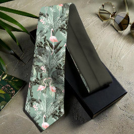 Gravata Flamingo Orchid Tropical Pattern Sage ID868