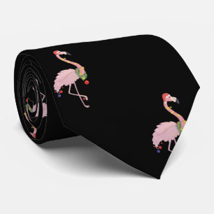 Gravata Flamingo Rosa Adorável Com Papai Noel, Preto