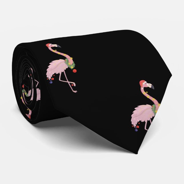 Gravata Flamingo Rosa Adorável Com Papai Noel, Preto (Rolled)
