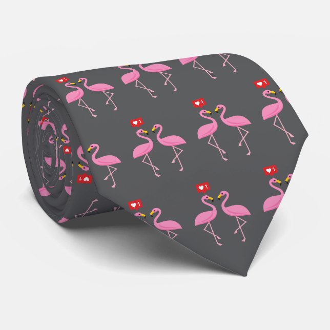 Gravata Flamingo Rosa Fofo Como Coração (Rolled)