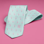 Gravata Flamingos Monogramas Azul Claro<br><div class="desc">Palmeiras sobre fundo azul marinho. Personalize com um monograma para fazer o perfeito de uma espécie de presente. Procurando uma cor diferente? Sem problemas! Basta clicar no botão "Personalizar" e selecionar a cor de fundo de sua escolha.</div>