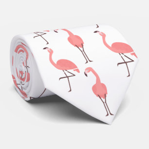 Gravata Flamingos Rosa Em Branco