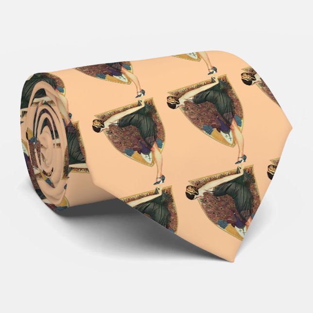 Gravata Flapper com Emblema de Pavão (Rolled)