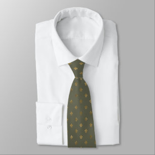 Gravata Fleur de Lis Necktie verde e Dourada masculina