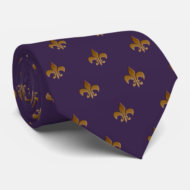 Gravata Fleur de lis no ameixa Zazzle Tie (Rolled)