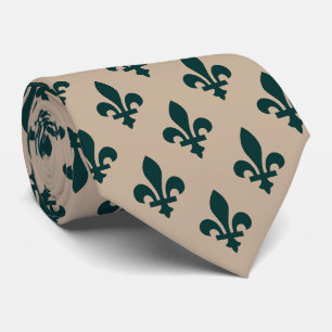 Gravata Fleur de Lis Pattern, Real Verde Francês em Creme