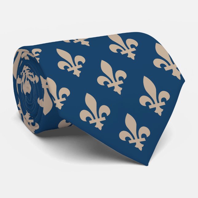 Gravata Fleur de Lis Pattern, Royal French, Cream on Blue (Rolled)