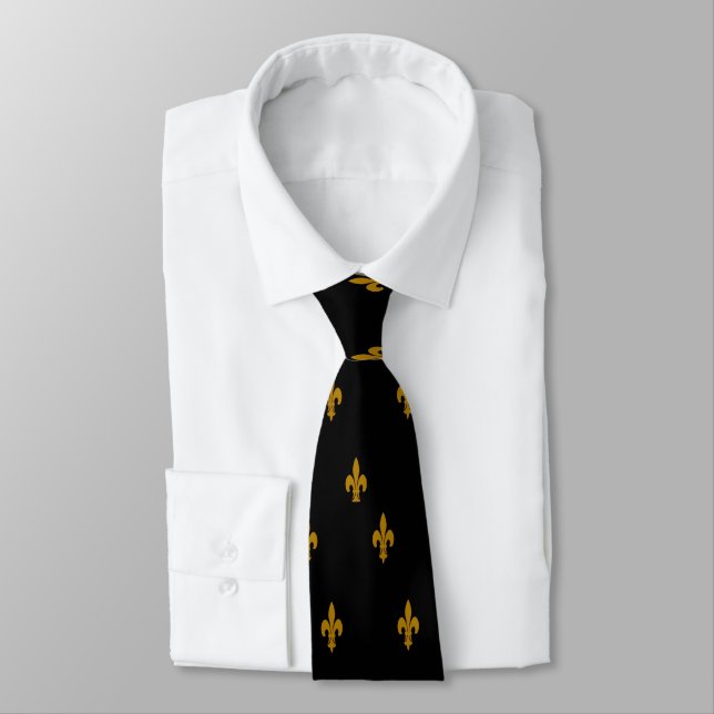Gravata Fleur de Lis, preto e Dourado (Amarrado)
