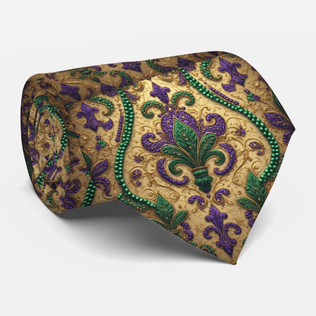 Gravata Fleur De Lis Verde Roxo Dourado Carnaval Antigo (Rolled)