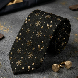 Gravata Floco de Neve Celestial Preto e Dourado