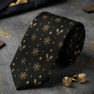 Gravata Floco de Neve Celestial Preto e Dourado