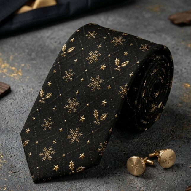 Gravata Floco de Neve Celestial Preto e Dourado (Criador carregado)