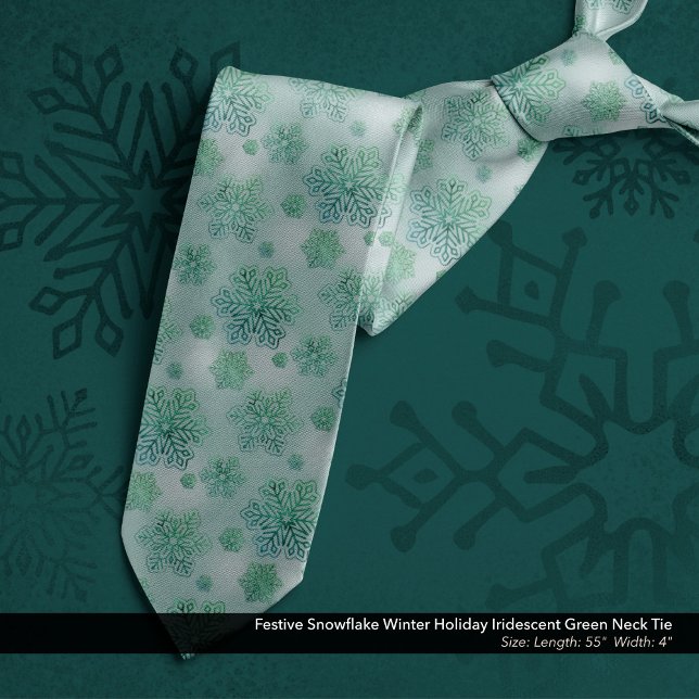 Gravata Floco de neve festivo Feriado de inverno Verde iri (Festive Snowflake Winter Holiday Iridescent Green Neck Tie)