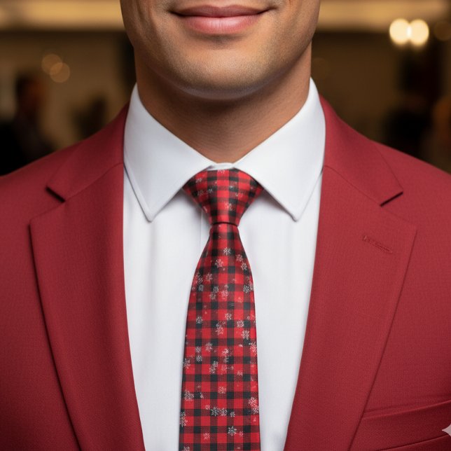 Gravata Floco de neve Xadrez de Buffalo Vermelho Negra (Criador carregado)