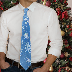 Gravata Flocos de neve brancos Azul de apphire