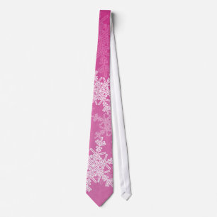Gravata Flocos de neve brancos cor-de-rosa, nome de Natal