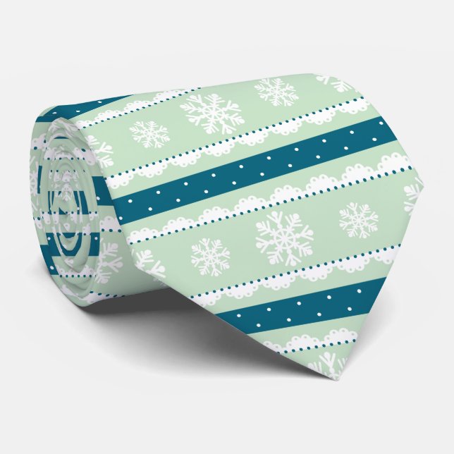 Gravata Flocos de Neve Brancos de Natal na moda Mint (Rolled)