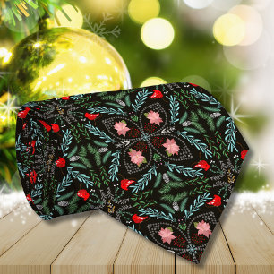 Gravata Flocos de Neve de Inverno, Poinsettias, Cardinals