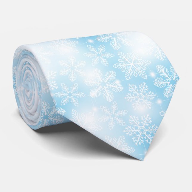 Gravata Flocos de neve e luzes em azul (Rolled)