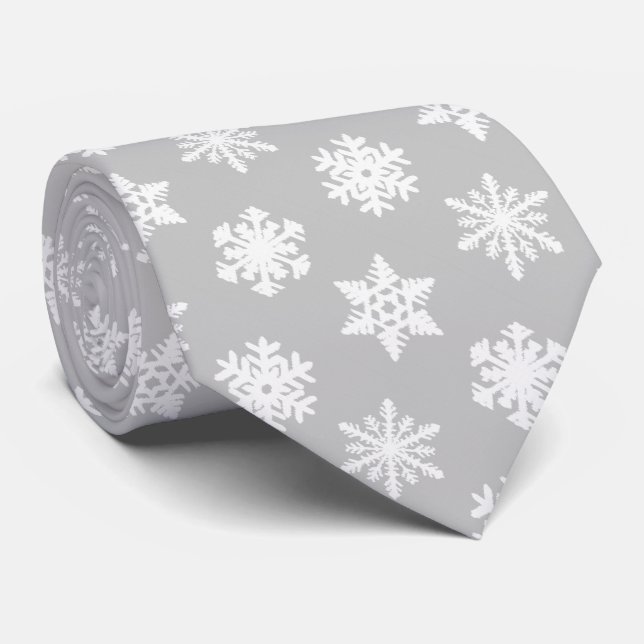 Gravata Flocos de Neve Ikat - Cinza prateado e branco (Rolled)