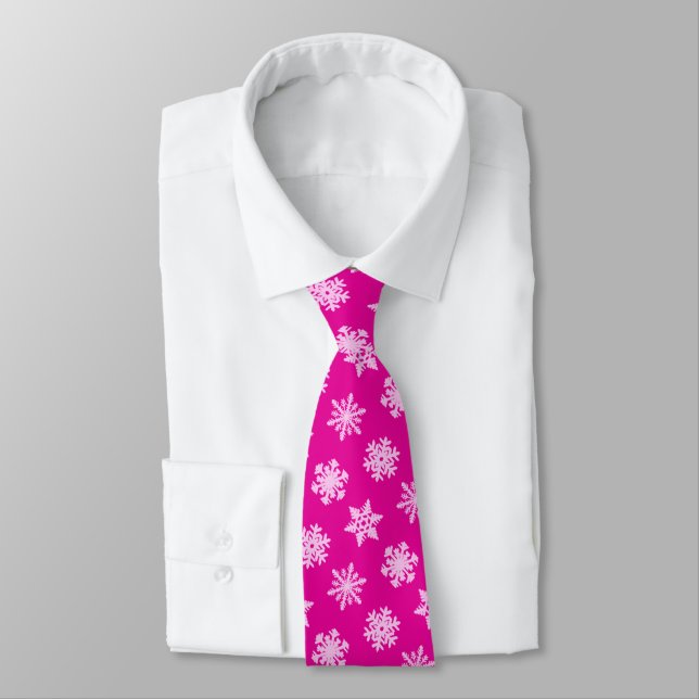Gravata Flocos de neve Ikat - Fúchsia e rosa-gelo (Amarrado)