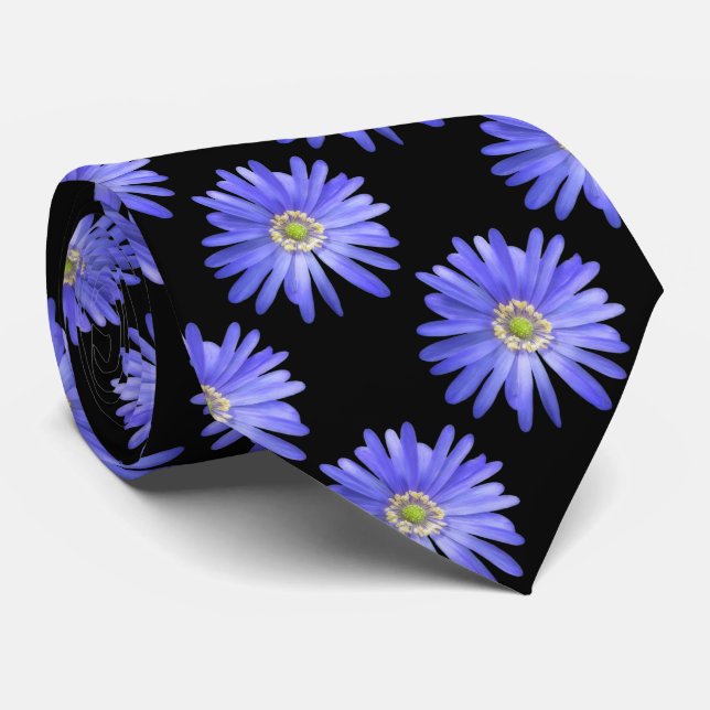 Gravata Flor Anêmona Azul Elegante (Rolled)